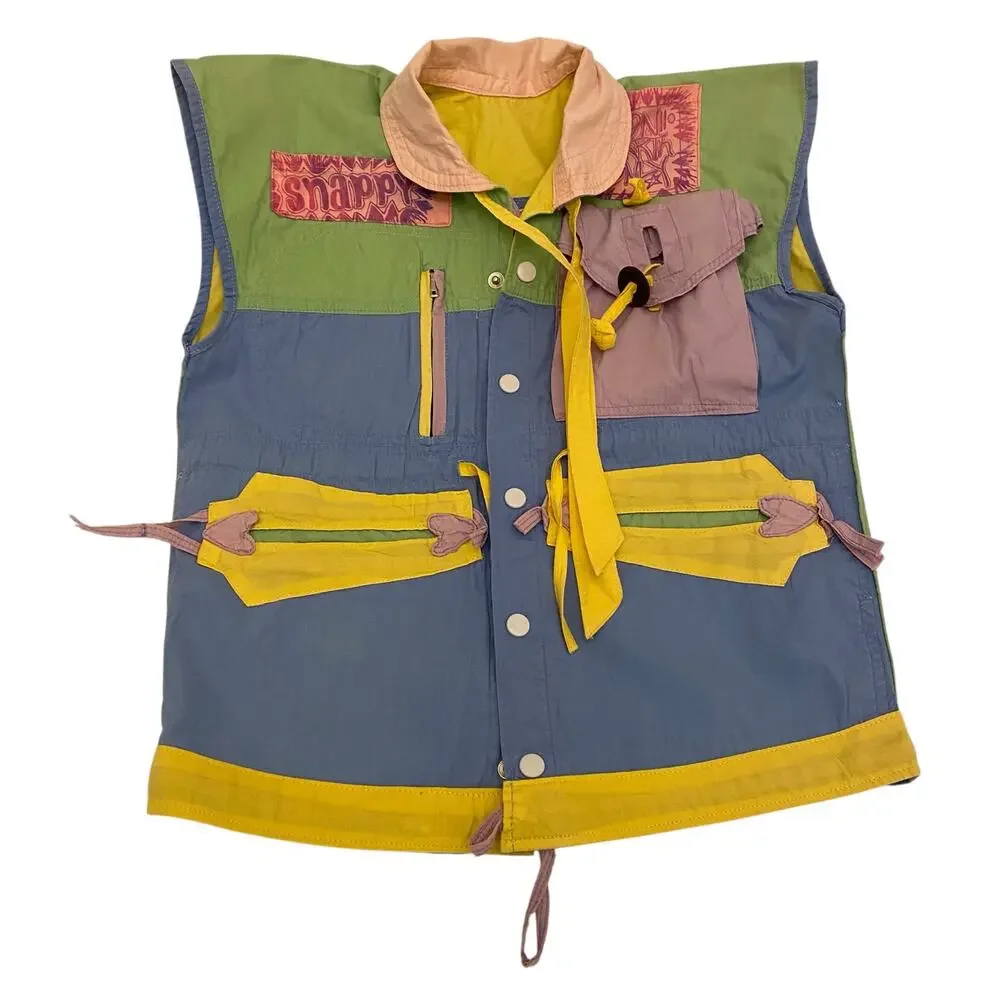 Vintage 80s Colorblock Knee Dits 100% Cotton Vest and Pants Set Kids Size 12